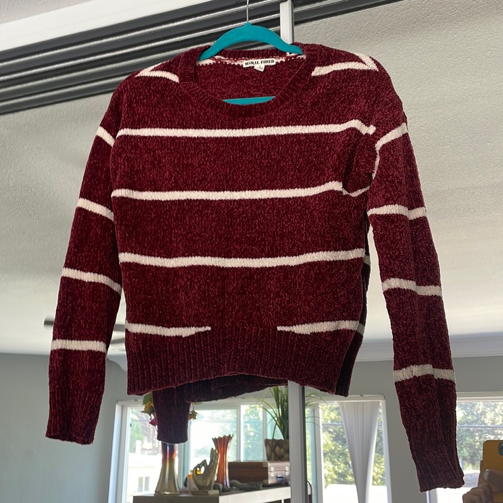 Moral Fiber Striped chenille sweater slightly cropped length